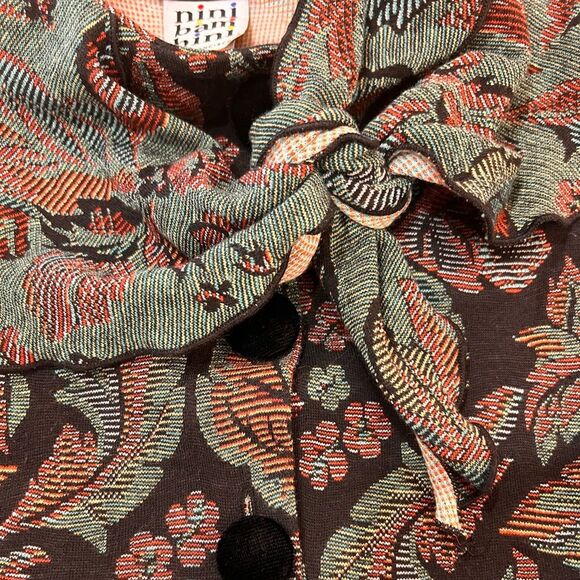 Vintage Floral Tapestry Dress & Bonnet Girls 6 Jacquard Fall Holiday Cottagecore - Picture 7 of 11